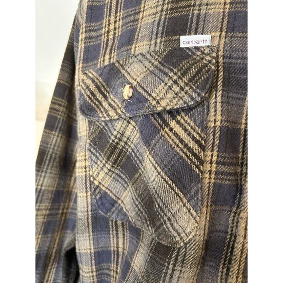 Carhartt Plaid Heavyweight Flannel Work Shirt Mens Size XL Tall.Rugged-Button up - Picture 4 of 13